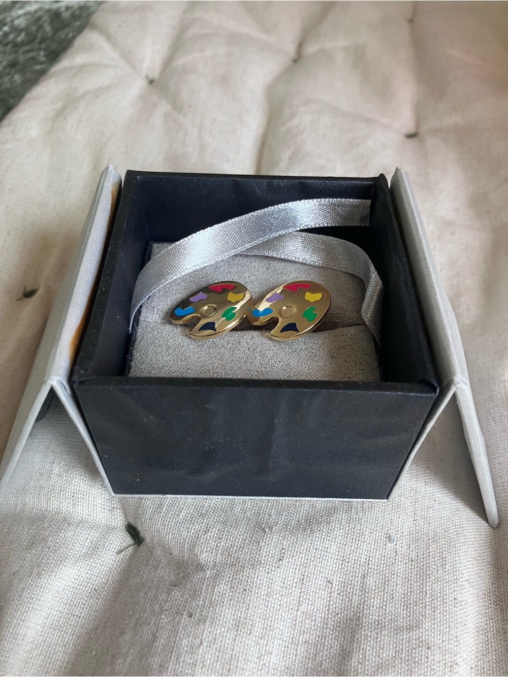 Gold Artist Palette Cuff Links with Multicolor Enamel